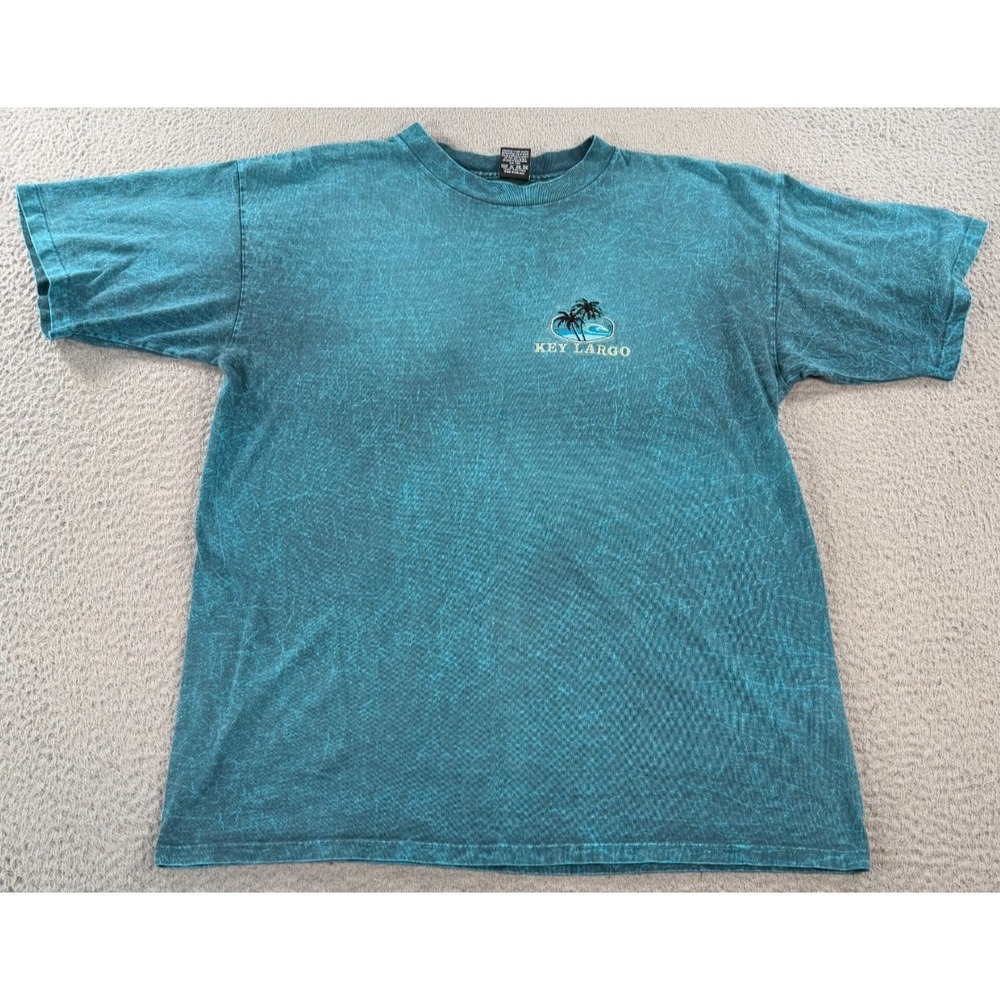 Vintage H.L. Miller Gold Shirt Men's Large Blue Key Largo Tropical Graphic Tee